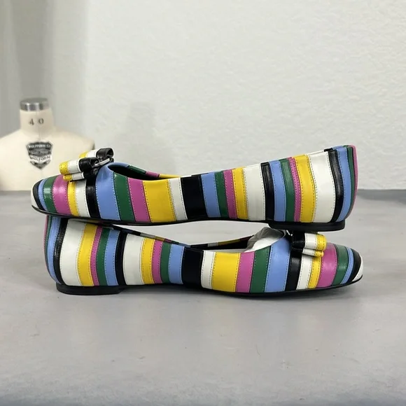 Salvatore Ferragamo Varina Rainbow Stripe Flats Bow Logo - Picture 11 of 13